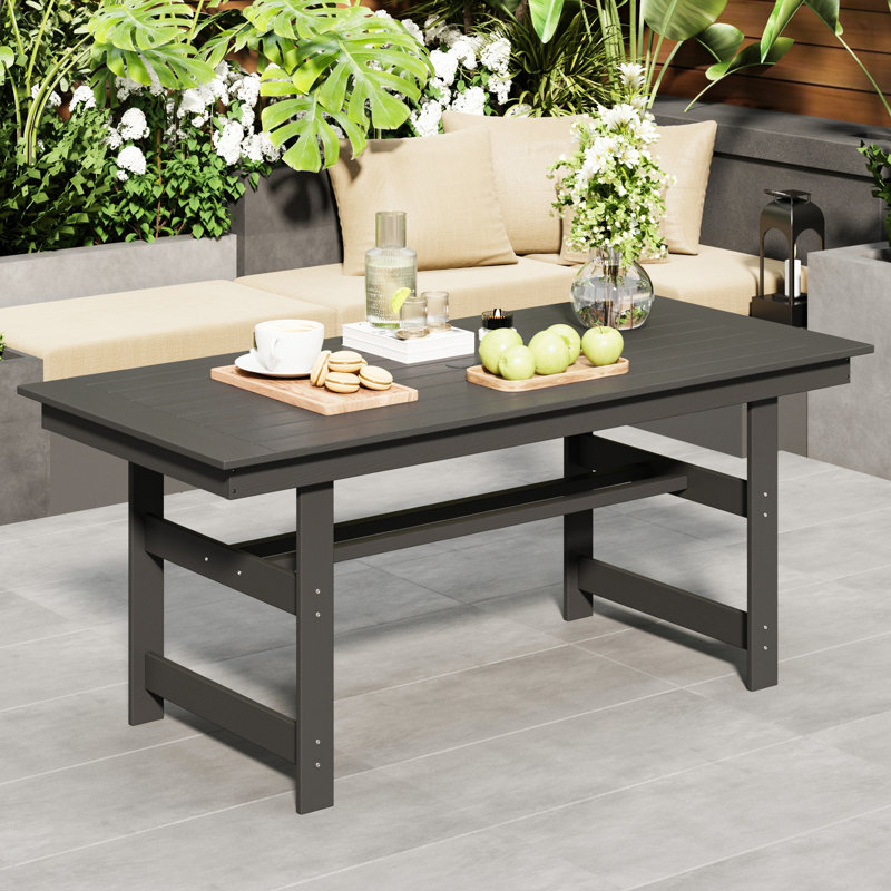 Table de salle à manger d'extérieur rectangulaire pour 6 personnes avec trou pour parasol, résistance aux intempéries, Noir