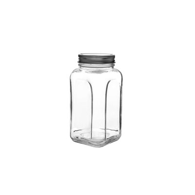 Elegant 100% Glass Storage Jar with Silver Lid, 3.3 x 3.3 x 6.5 Inches | 27.7 fl oz Capacity | Dishwasher Safe | Perfect for Kitchen Organization & Stylish Home Décor, Ideal for Spices, Candies & More