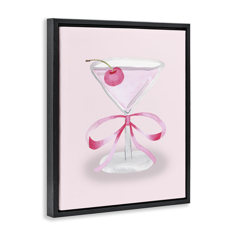 Cadre flottant Coquette Cherry Cocktail, design par Nina Jacobs, H 31 po x l 25 po, Cadre flottant noir de jais