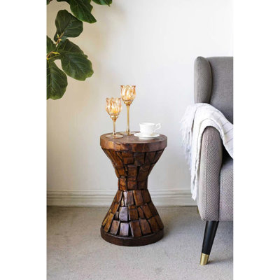 Table de sablier en bois de paulownia 11,8 x 11,8 x 18,1 po avec mosaïque texturée