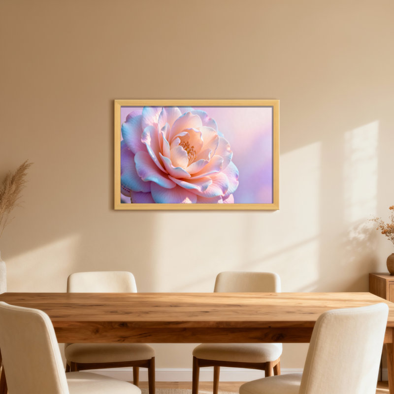 Plantes et fleurs rose tendre sur fond pastel, H 12 po x l 18 po, Toile tendue, Ne s’applique pas