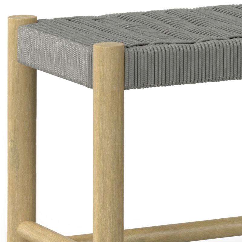 Banc d'extérieur contemporain en acacia massif 46 po avec siège en corde résistant aux intempéries Dahlia, Couleur naturelle