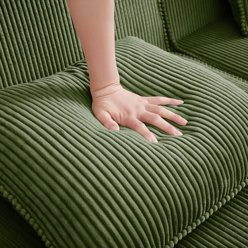 Canapé modulaire à 2 places avec coussins décoratifs et 1 repose-pieds Modern Corduroy, Green Corduroy, 81.1" W