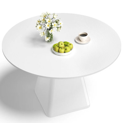 120cm Round Dining Table, Modern Pedestal Base Kitchen Table for 4-6 People
