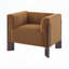 Fauteuil d'appoint en velours avec dossier capitonné à rainures verticales, accoudoirs ronds et pieds en noyer-1257887318