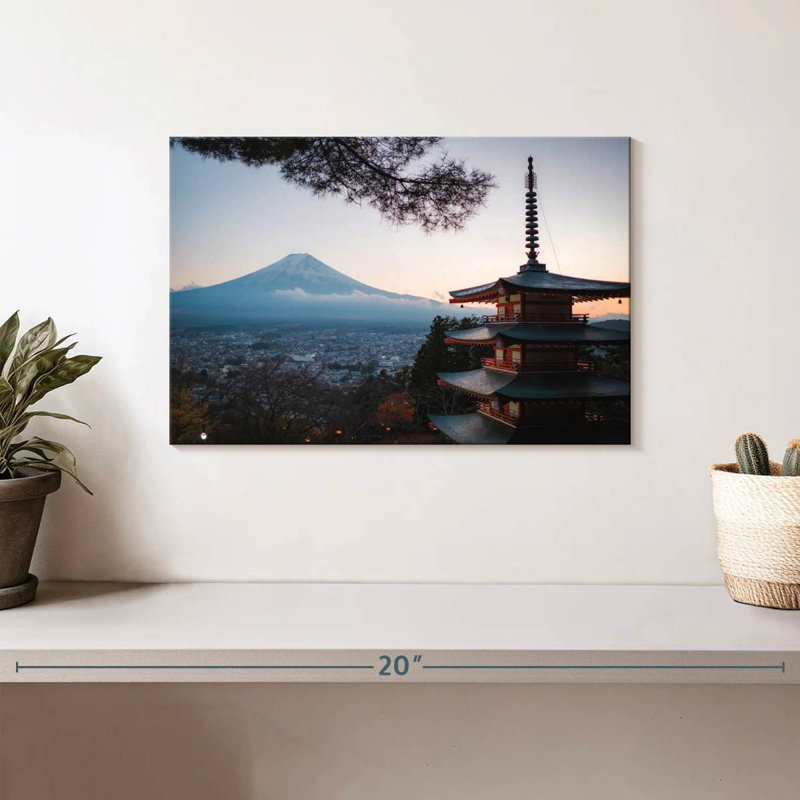 Pagode Adella surplombant le mont Fuji, H 8 po x l 12 po