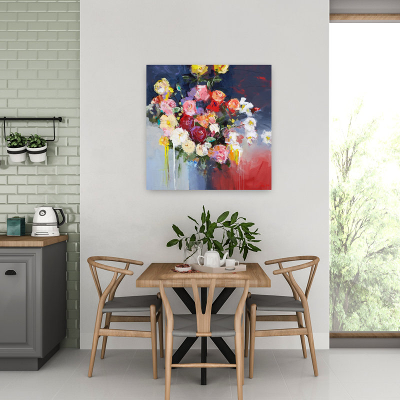 Fleurs blanches, art contemporain abstrait, H 32 po x l 32 po