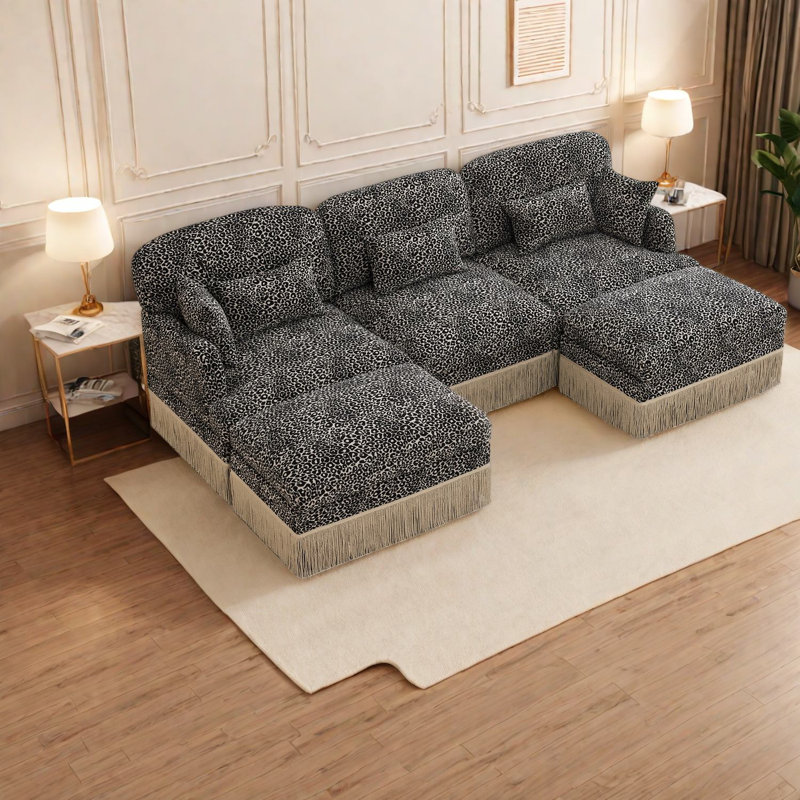 Canapés modulaires à assise profonde, salon moderne léopard chenille