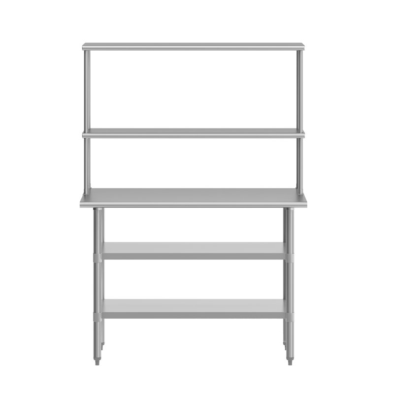 Table de travail commerciale en acier inoxydable avec 2 tablettes et tablettes, H 68 po x L 48 po x l 24 po
