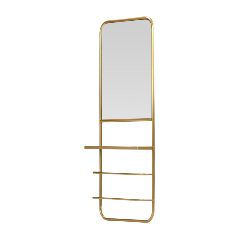 Metal Framed Wall Mirror with Shelf and Rods