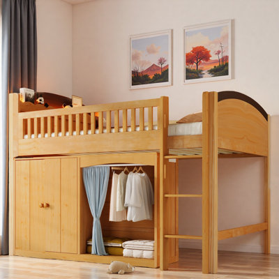 Lit mezzanine avec armoire de rangement, garde-robe et DEL