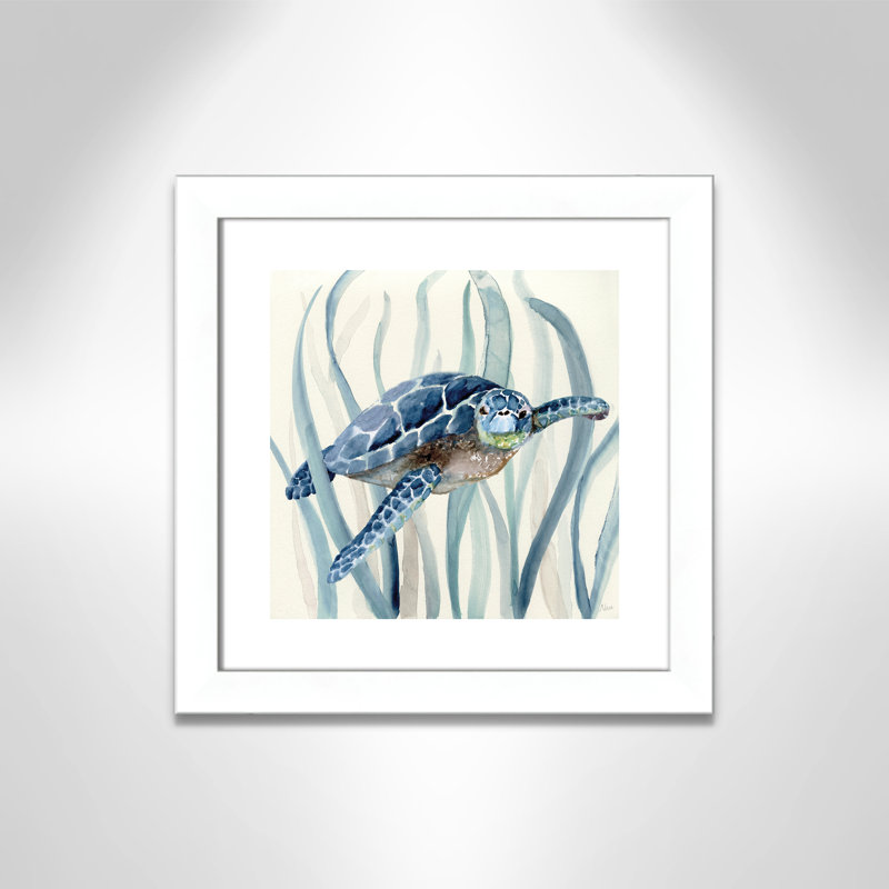 Avynlee «Turtle in Seagrass I», reproduction de peinture à l'aquarelle encadrée, H 18,5 po x l 18,5 po x P 1,25 po, Blanc mat