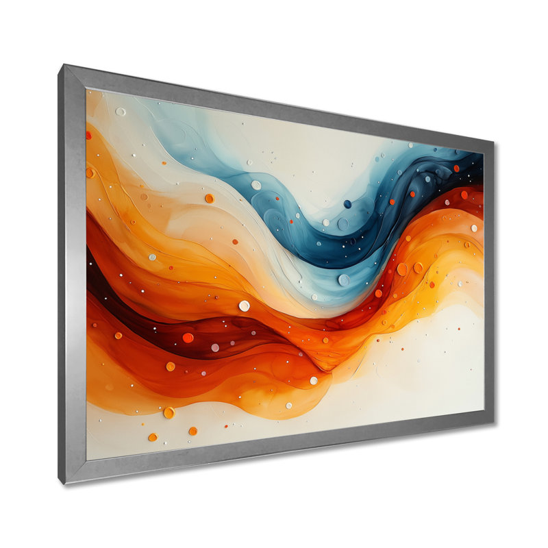 Abstract White And Blue Fugue In Colour VI - Abstract Large Wall Art, H 30 po x l 40 po, Cadre simple, Argent argent