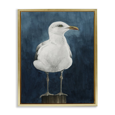 "Seagull" perché sur toile encadrée flottante bleue par Grace Popp