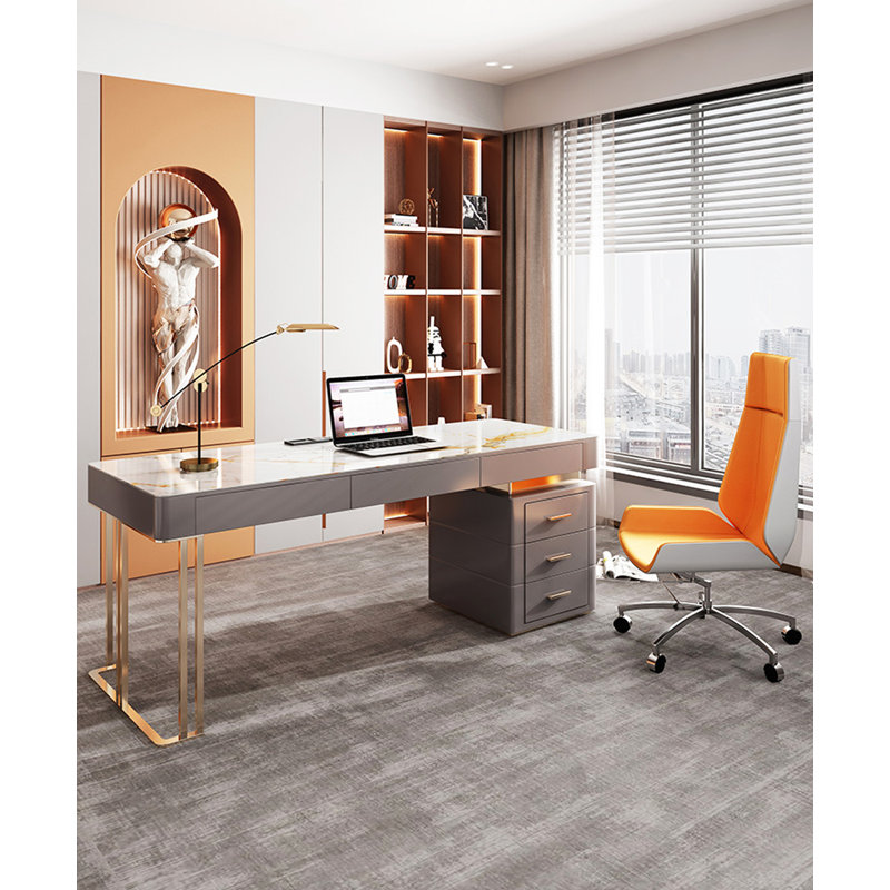 Bureau en fritté clair de luxe avec tiroirs, H 29,5 po x l 63 po x P 27,6 po