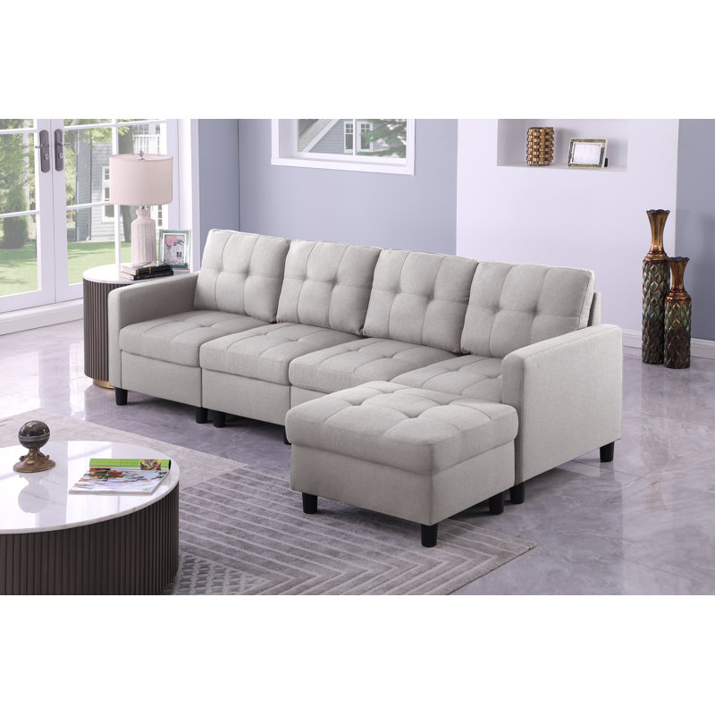Kentrell Modular Sofa With Ottoman, Light Gray, 34.65" H x 101" W x 31.5" D