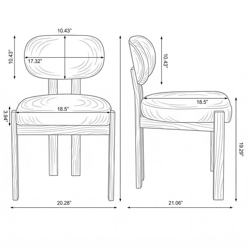 Ensemble de 2 chaises de salle à manger en bois avec siège rembourré en tissu, chaises de cuisine de campagne moderne pour salle à manger, cuisine