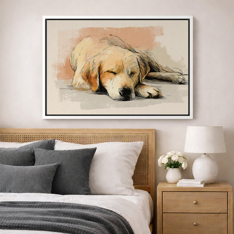 «Sleeping Golden Retriever», œuvre d'art animalier douillet mignon, impression sur toile encadrée, impression numérique
