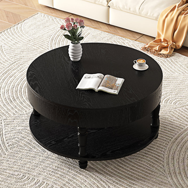 Round Coffee Table With Storage, Black