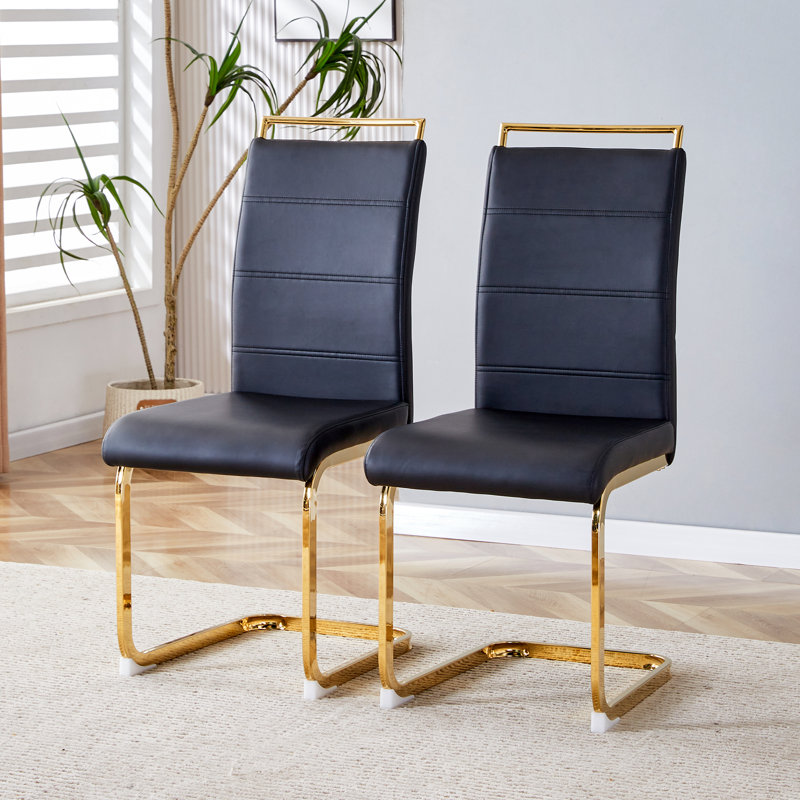 Modern Dining Chairs Set Of 2, 2, Black, Gold