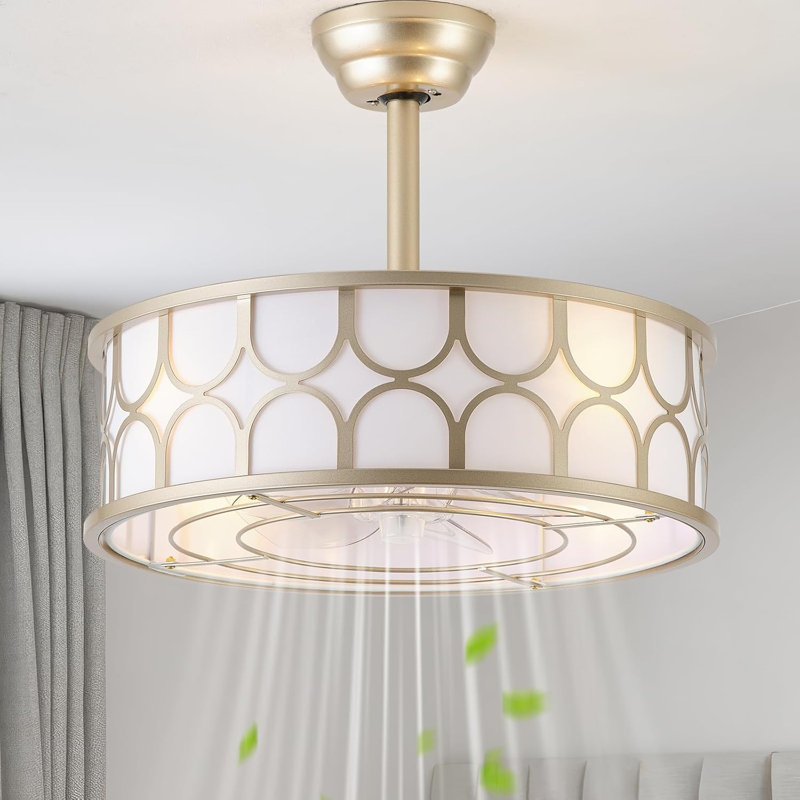 20" Gold Fandelier Ceiling Fan With Light, Gold Chandelier Ceiling Fans With Lights Remote Control, Fabric With 6 Speeds For Bedroom, Nursery, Living Room