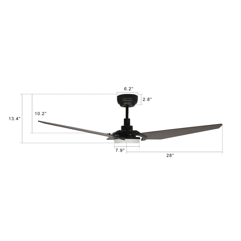Ventilateur de plafond intelligent à DEL à 3 pales de 56 po avec télécommande et ensemble d'éclairage inclus, Noir / Noyer