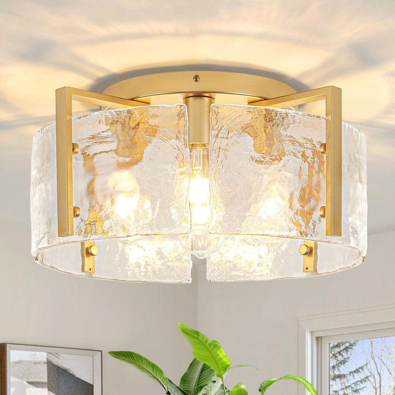 Plafonnier encastré en verre à 4 lumières de 18,5 po pour salle de bain Bora, Doré, H 8,46 po x l 18,5 po x P 18,5 po
