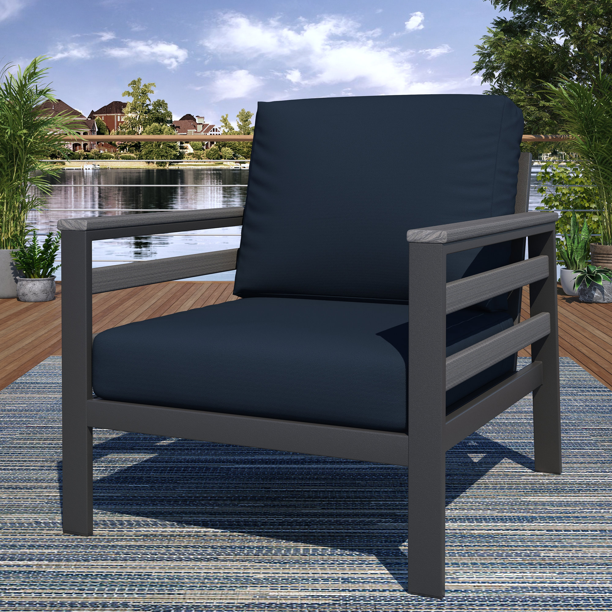 Townsend Patio Chair with Sunbrella® Cushions, Dark Gray, Canvas Navy Sunbrella® Canvas