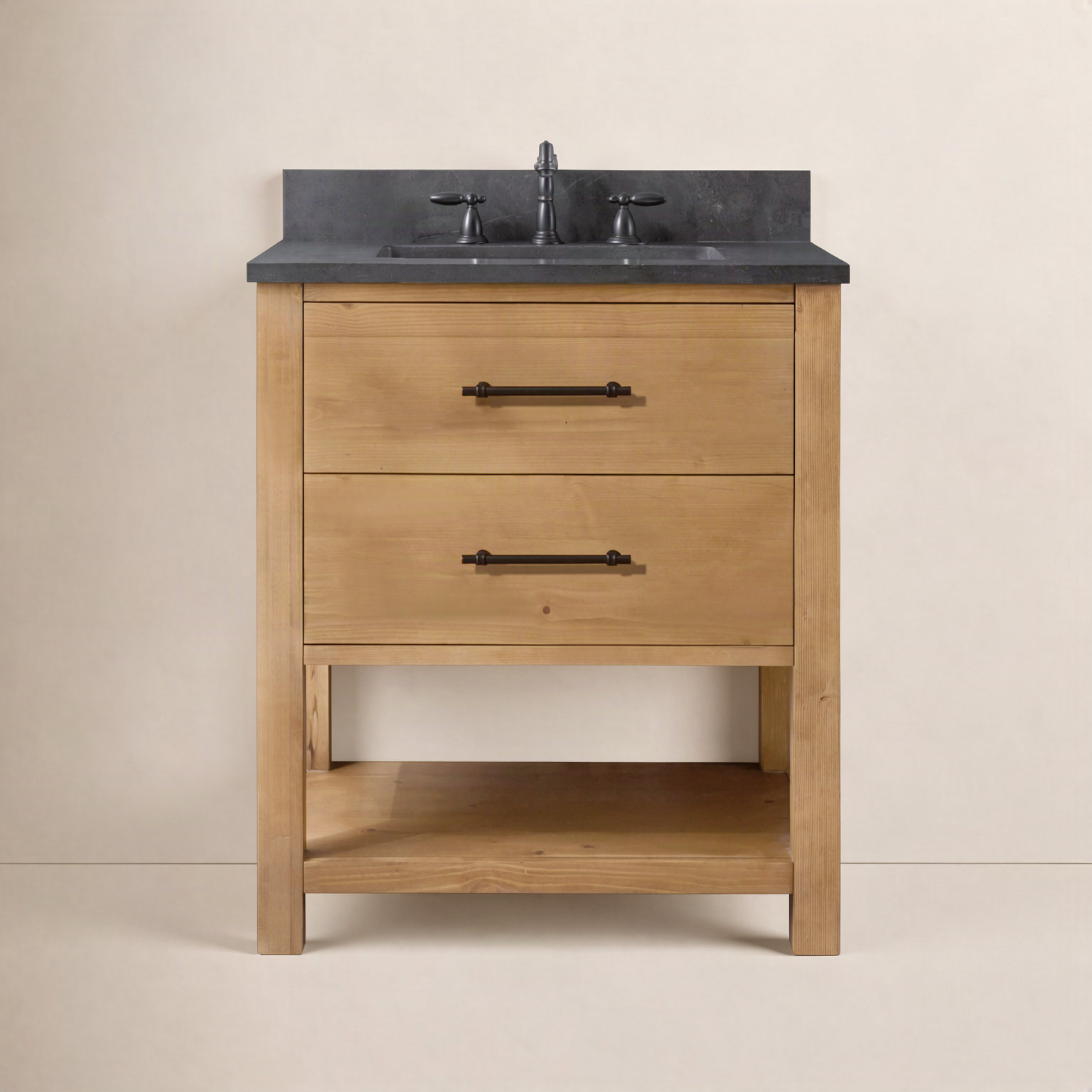 Keri 30" Carrara Marble Single Bathroom Vanity, Tan/Antique Black