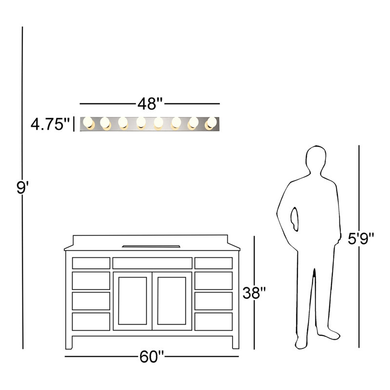 Luminaire pour meuble-lavabo à 8 lumières à intensité variable Naber, Chrome poli