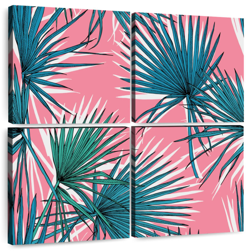 Harnek, palmiers sur fond rose, H 18 po x l 18 po