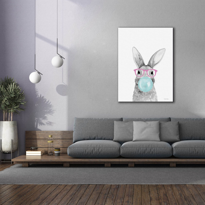  «Bubble Gum Bunny» par Rachel Nieman, art mural sur toile, 40 po x 54 po