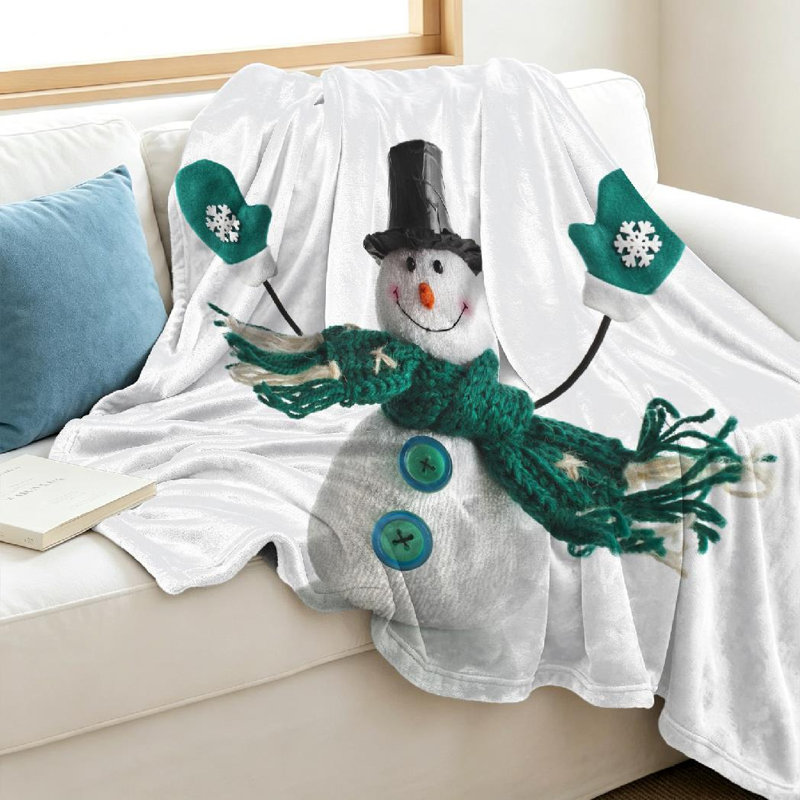 Jeté en molleton blanc ultra doux en flanelle, motif de Noël joyeux à une face, Jeté 40 po x 50 po