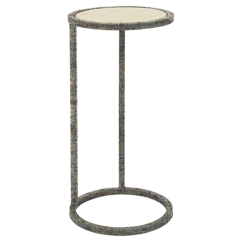 Vegas Stone Frame End Table, Deep Ocean, Light Travertine