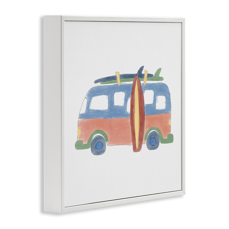 «Summer Beach Bus», art de la giclée encadrée par Carrie Cantwell, Giclée encadrée blanc bord de mer, H 17 po x l 17 po