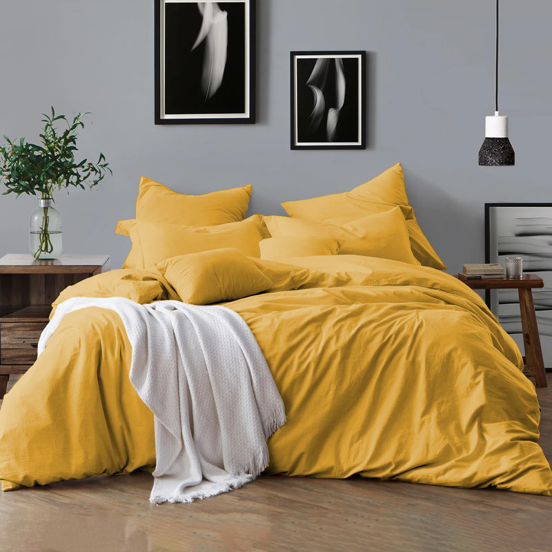 Klarita 100% Microfiber 300TC Reversible Duvet Cover Set with Pillowcase, Kingsize - 2 Pillowcase (50 x 75 cm), Ochre