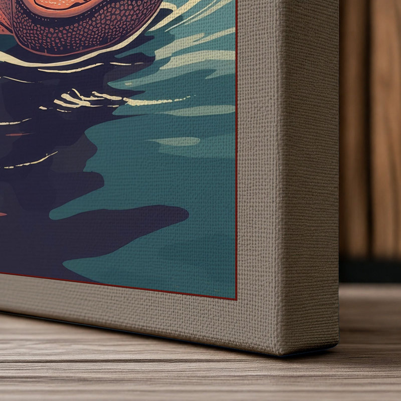 Hippopotamus Rising Retro - Wrapped Canvas, 18x12 - 45.7 x 30.5 cm, Taupe Border