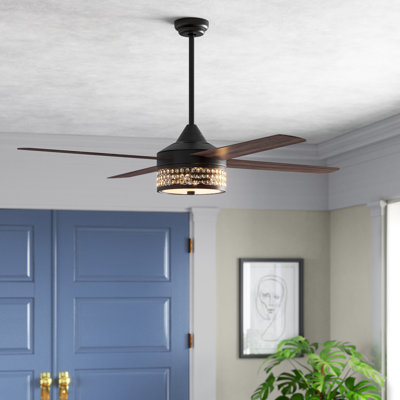 Ventilateur de plafond d'intérieur en cristal 4 pales de 52 po avec télécommande Houck et ensemble d'éclairage inclus