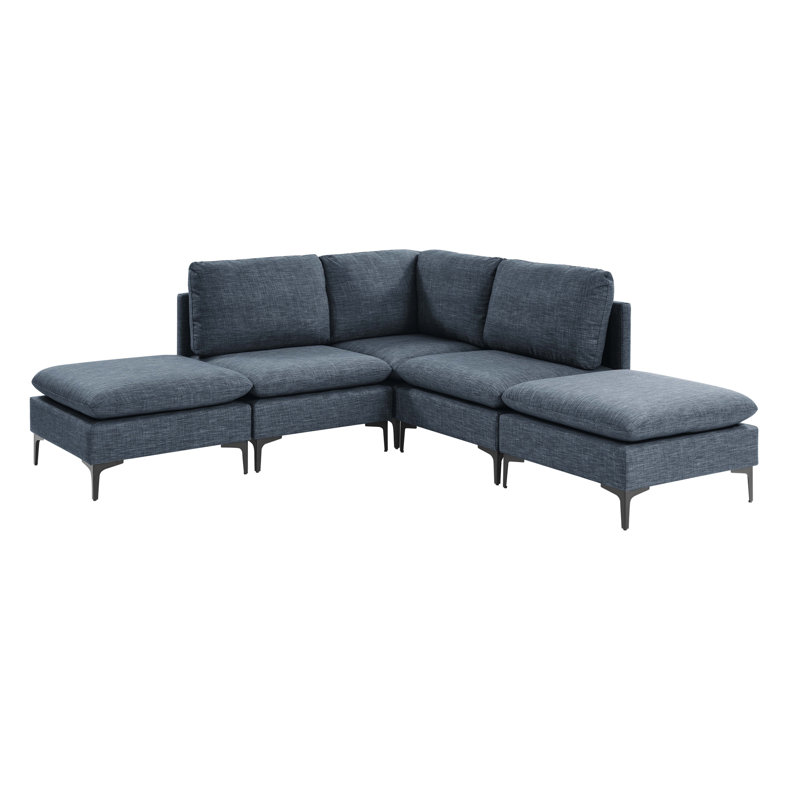 Canapé modulaire rembourré avec pieds en métal, Bleu très foncé
