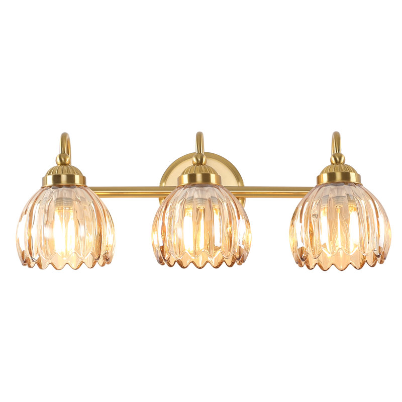 Vintage Bathroom Light Fixtures Tulip Glass Shade (Bulbs Not Included), Rose Gold, 3 Lights