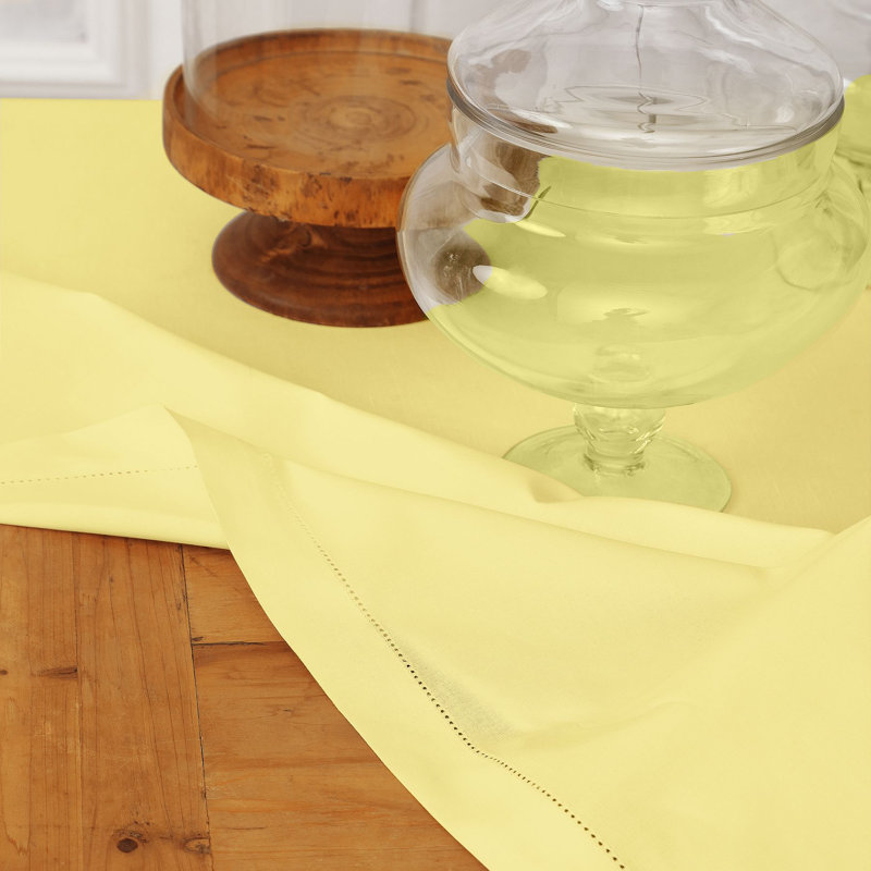 Cotton Linen Hemstitch Tablecloth, Yellow, 84" x 60"
