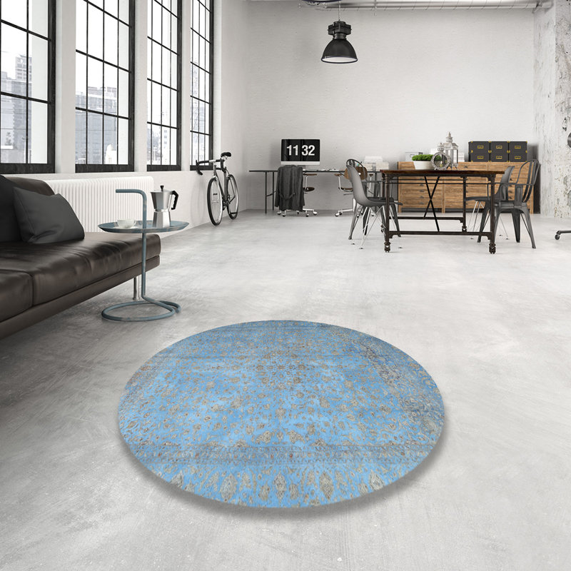 Tapis décoratif bleu oriental arbyrd, Rond 7 pi