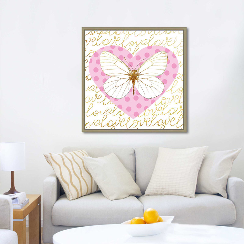 «Butterfly Love (Pink) (Square)» par Jodi - impression, H 21,5 po x l 21,5 po x P 2 po, Cadre flottant champagne