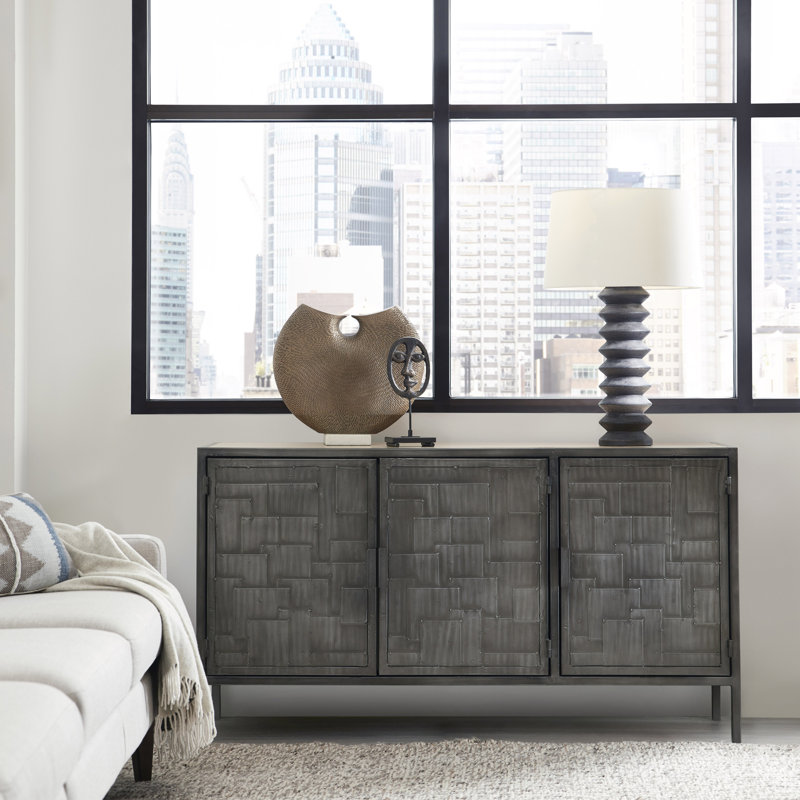 Gray Mango Wood and Metal 3-Door Sideboard