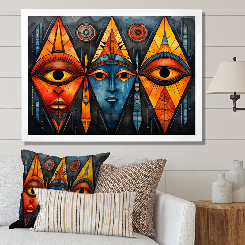 Motif tribal africain II sur toile, Cadre photo blanc, H 12 po x l 20 po x P 1 po