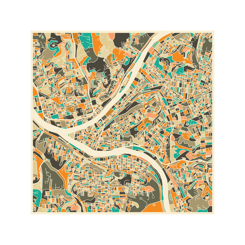 Abstract City Map Of Pittsburgh by Jazzberry Blue - Wrapped Canvas Print, 66.04 cm H x 66.04 cm W x 1.91 cm D