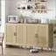 Buffet en rotin avec rangement, buffet à 4 portes avec tablettes réglables pour la cuisine, le salon et la salle à manger, assemblage facile