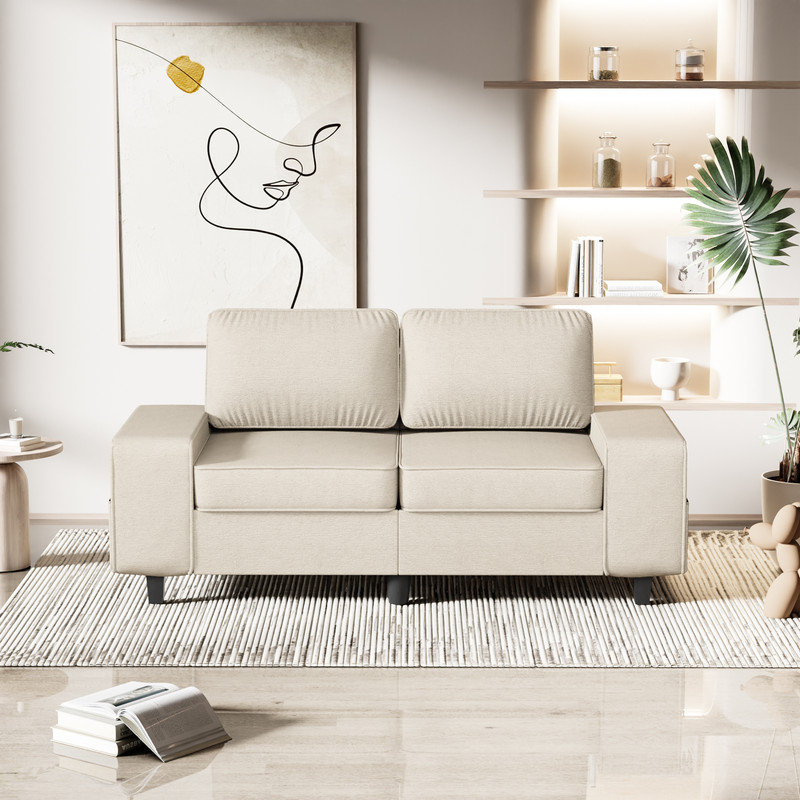 Canapé rembourré avec rangement, 2, Chenille beige