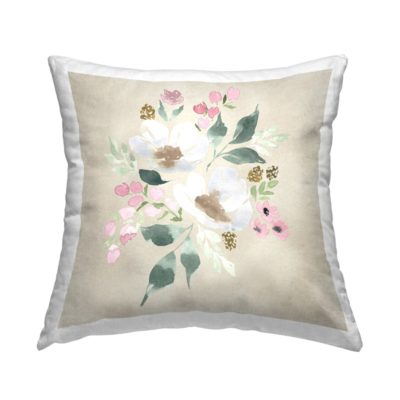 Coussin décoratif imprimé floral neutre par Lucille Price