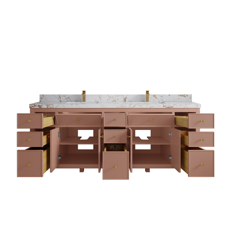 Meuble-lavabo à double cuve en terre cuite chaude de l 84 po x P 22 po Sonoma, 2 po - Or Viola